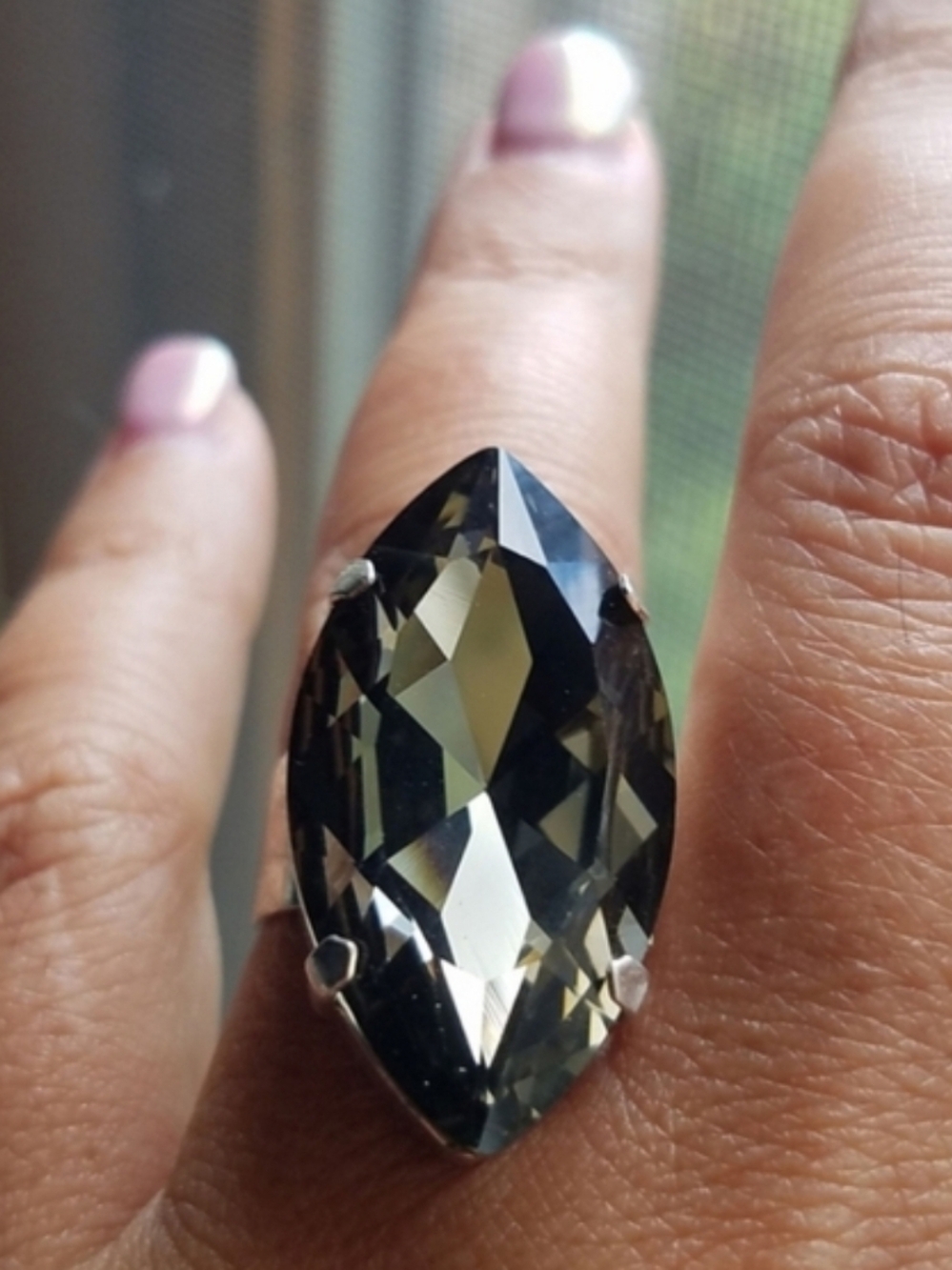 Swarovski Elements Huge Black Shadow Marquis Statement Ring NWT